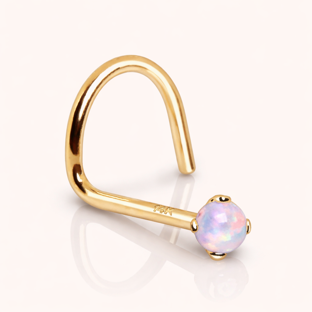 Solid 14K Yellow Gold Natural Opalite 20G Nose Screw