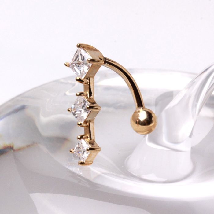 Solid 14K Yellow Gold Vertical Diamond-Shape CZ 14G Navel Barbell – 10mm