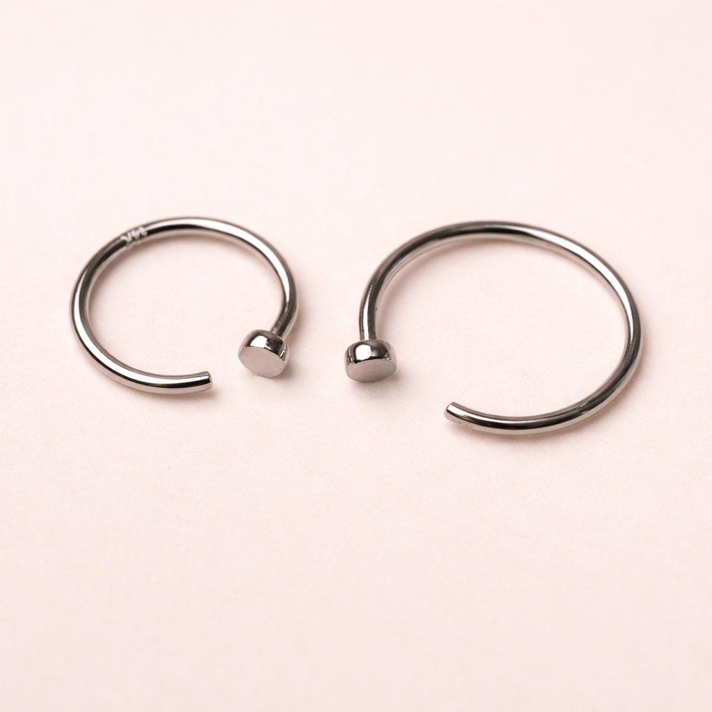 Solid 14K White Gold Nose Hoop – 2mm Disc – 20g (8mm & 10mm)