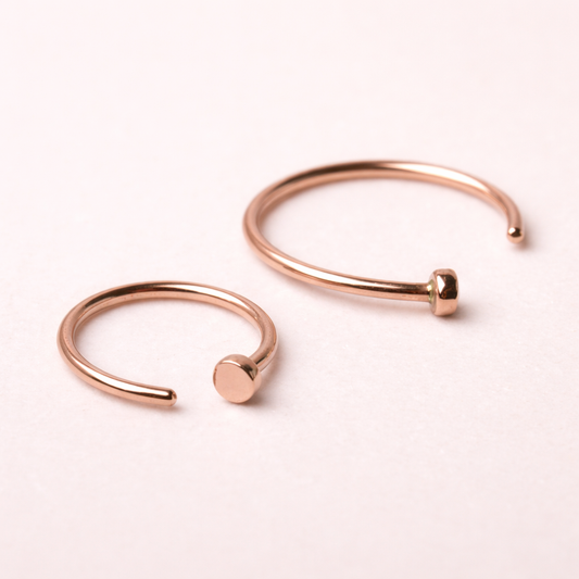 Solid 14K Rose Gold Nose Hoop – 2mm Disc – 20g (8mm & 10mm)