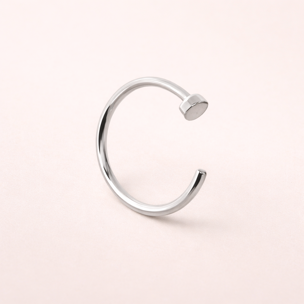 Solid 14K White Gold Nose Hoop – 2mm Disc – 20g (8mm & 10mm)
