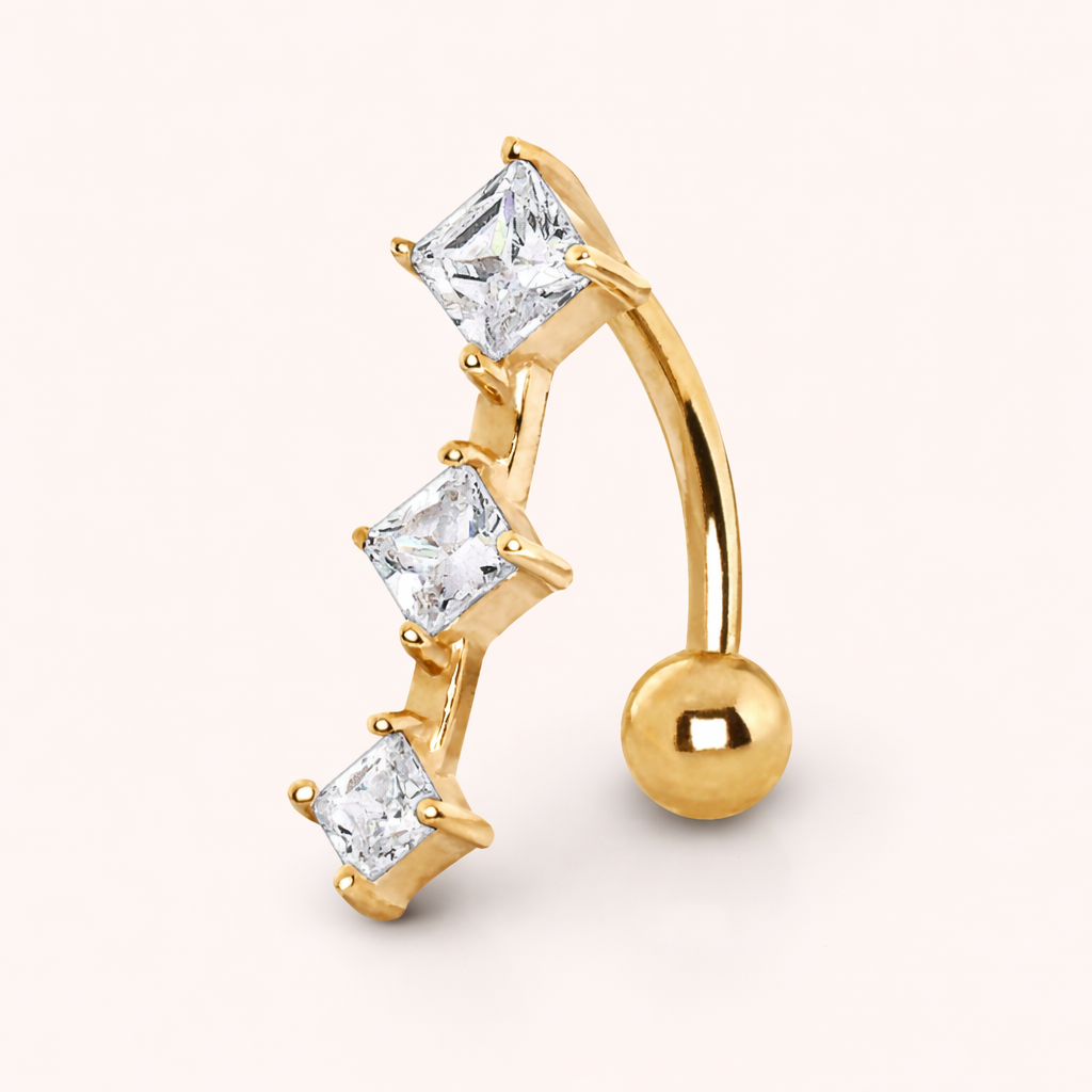 Solid 14K Yellow Gold Vertical Diamond-Shape CZ 14G Navel Barbell – 10mm
