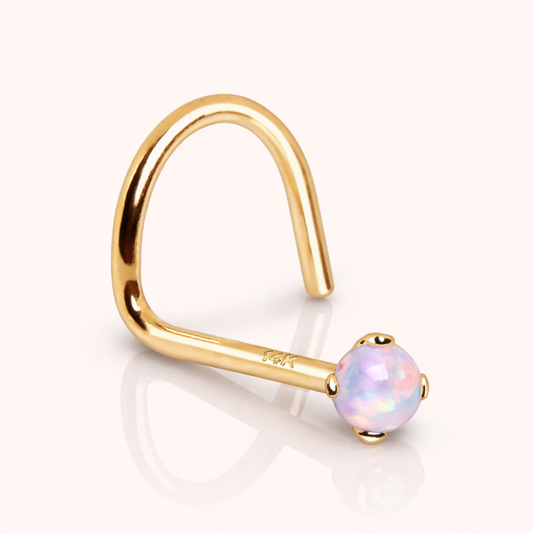 Solid 14K Yellow Gold Natural Opalite 20G Nose Screw