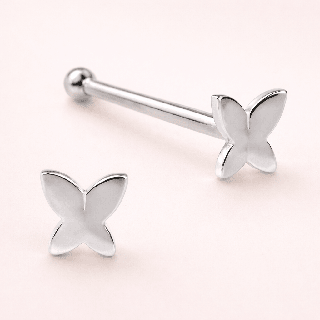 Solid 14kt White Gold 4mm Butterfly Nose Stud – 20G ‐ Kikojoy Jewelry