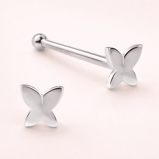 Solid 14kt White Gold 4mm Butterfly Nose Stud – 20G ‐ Kikojoy Jewelry