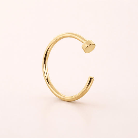 Solid 14kt Yellow Gold Disc Nose Hoop – 20G Seamless Ring (8mm or 10mm) ‐ Kikojoy Jewelry